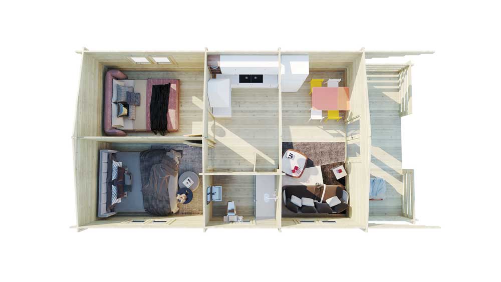 BUDGET TWO BED A LOG CABIN 5.2m x 10.2m TOP
