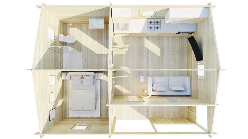 BUDGET ONE BED A LOG CABIN 6.16m x 4.7m TOP
