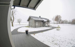 Glulam Log Cabin House Outside Winter